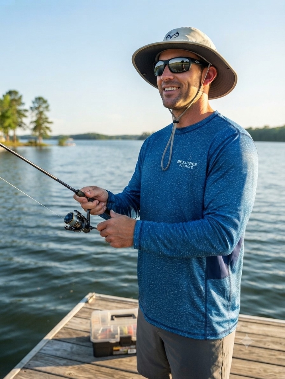 Realtree Long Sleeve Fishing Shirt in Heather Blue